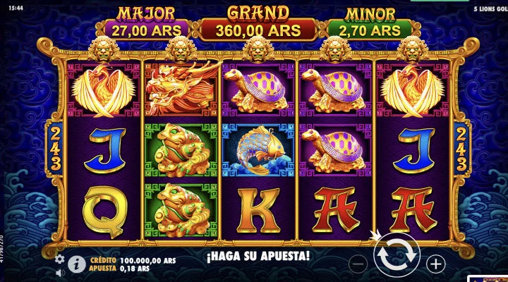 El juego base del slot 5 Lions Gold